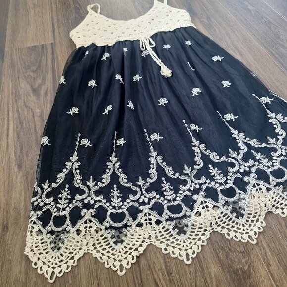 💙 Rebellion Y2K Babydoll Crochet Embroidered Dress Size M/L Cottage Vintage Rom - Picture 6 of 8